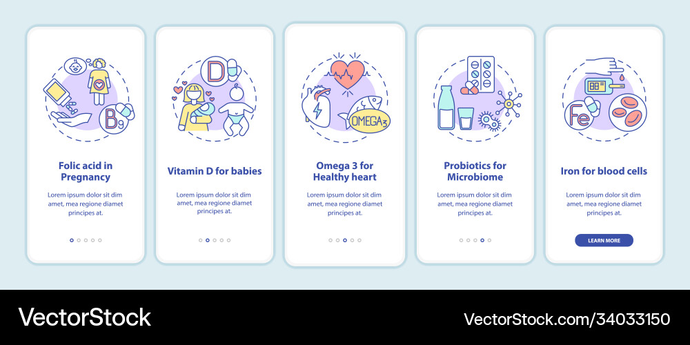 Essential supplements onboarding mobile app page Essential supplements onboarding mobile app page Vector Image