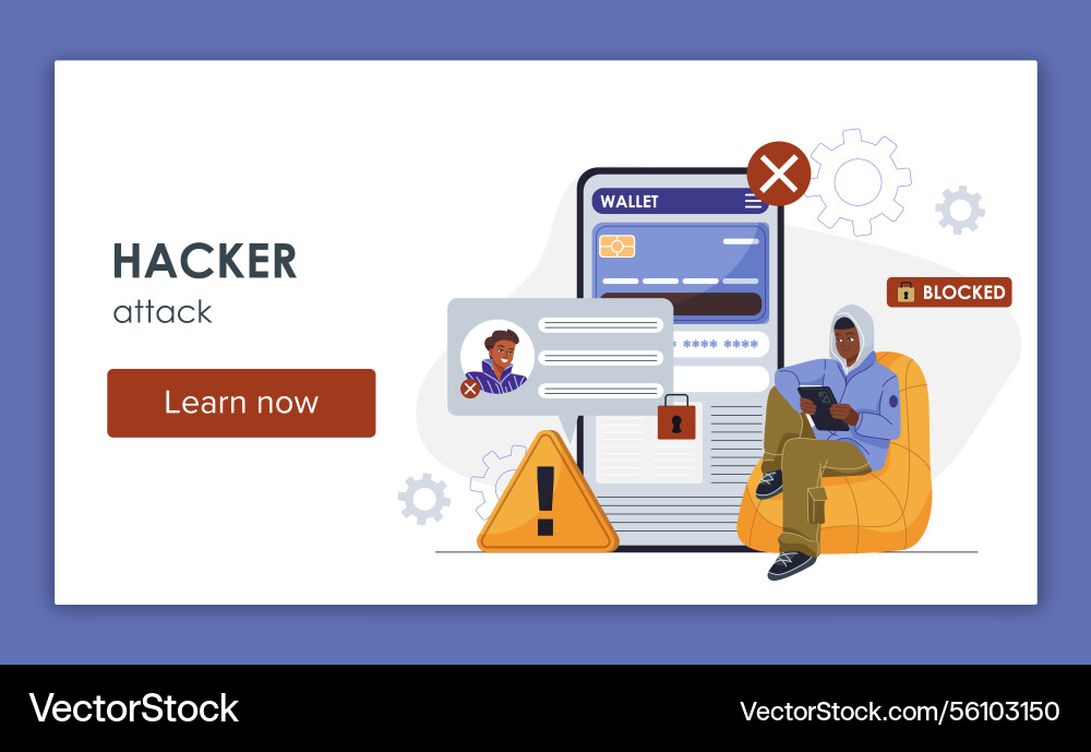 Hacker attack warning concept Hacker attack warning concept Vector Image