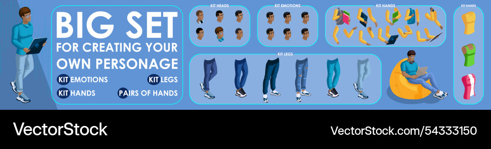 Isometric black man characters constructor Isometric black man characters constructor vector image