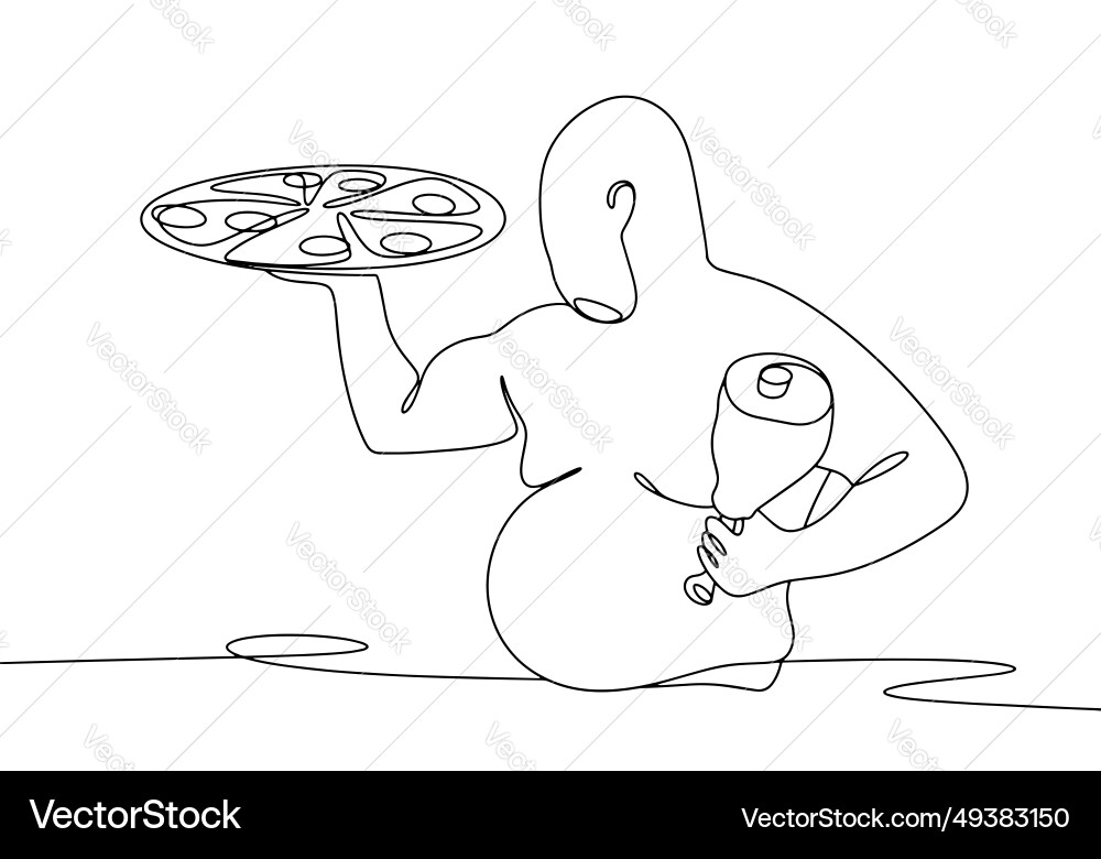 Man junk food obesity one line Man junk food obesity one line vector image
