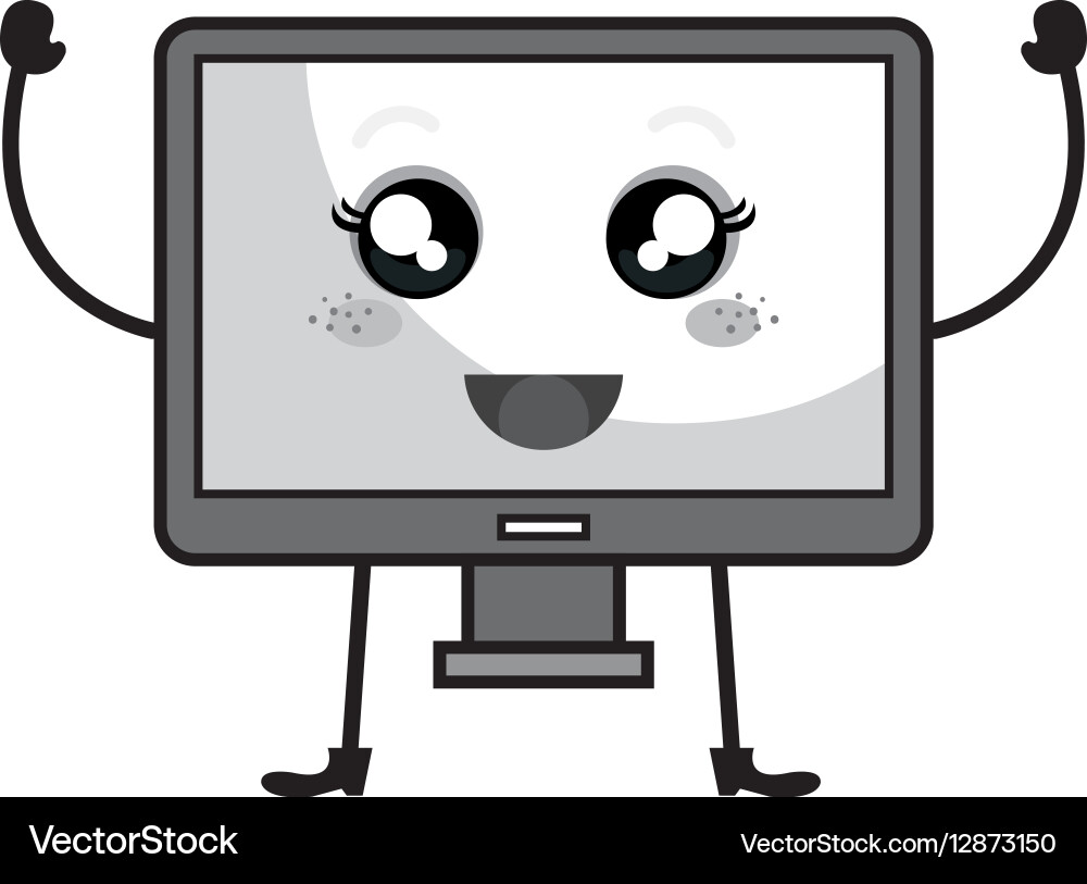 Monitor computer kawaii character vector image