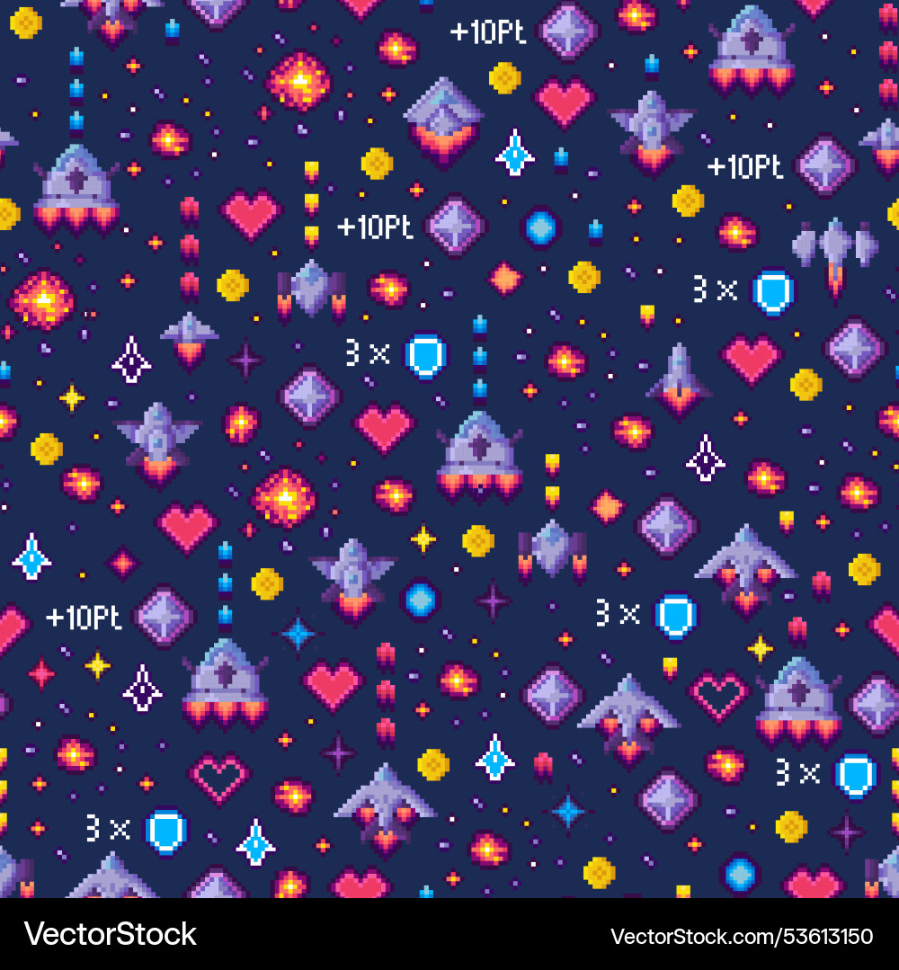 Retro pixel space adventure pattern Retro pixel space adventure pattern vector image