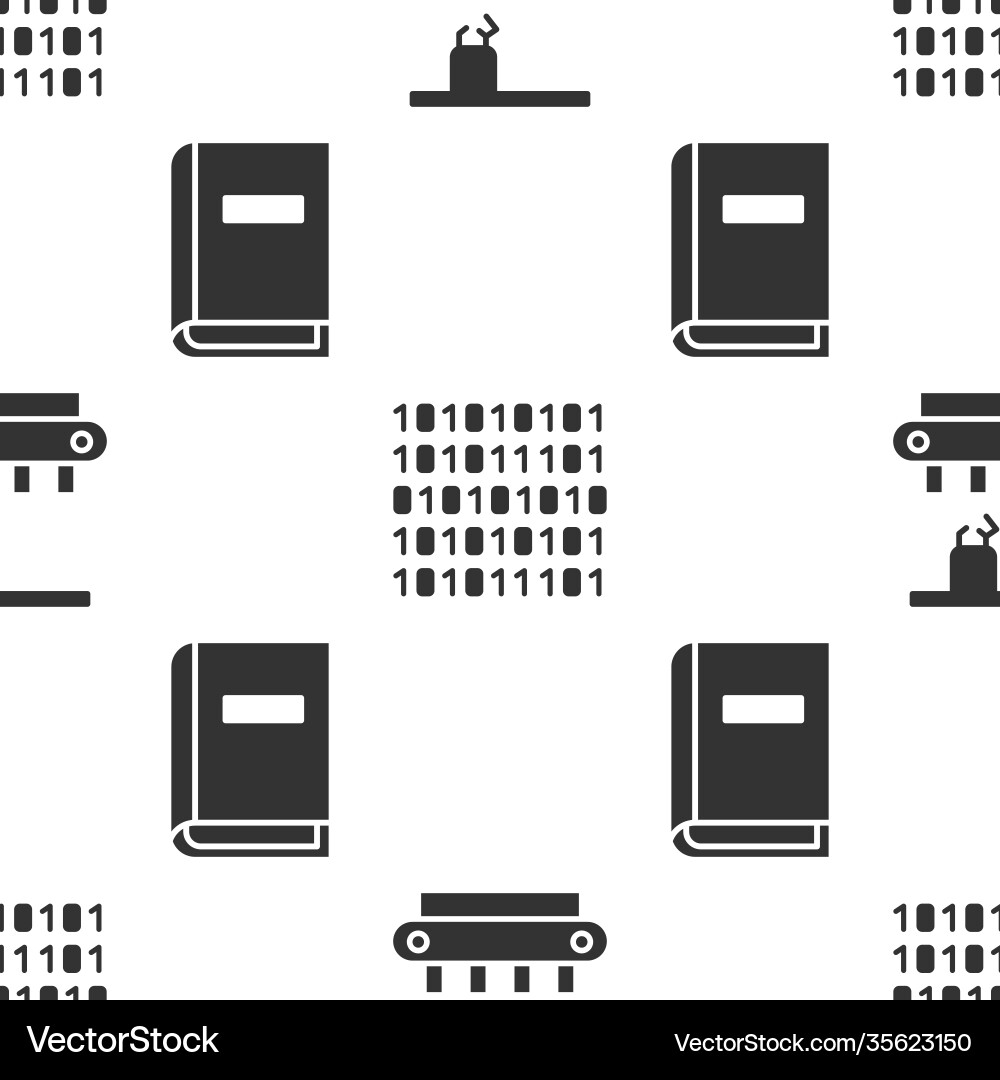 Set factory conveyor system belt binary code Vector Image
