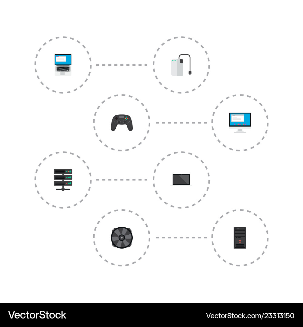 Set of pc icons flat style symbols with server Set of pc icons flat style symbols with server vector image