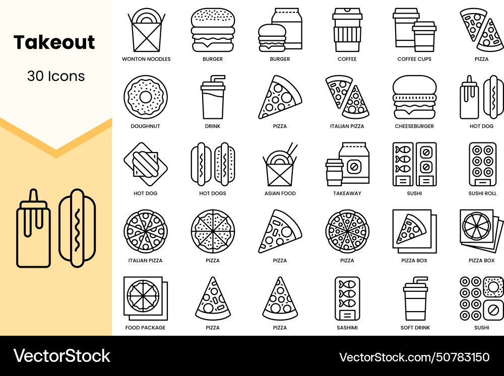 Set of takeout icons simple line art style Set of takeout icons simple line art style Vector Image