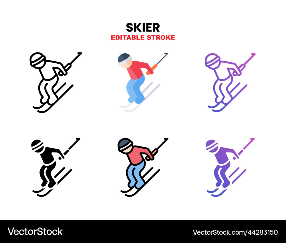 Skier icon set with different styles Skier icon set with different styles vector image