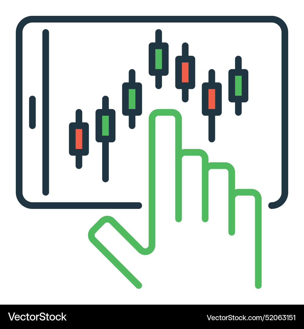 Candlestick chart on tablet screen colored icon Vector Image