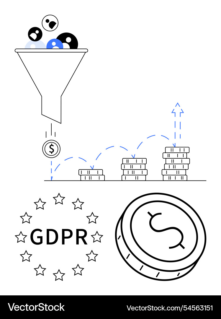 Data processing funnel transforming user Data processing funnel transforming user vector image