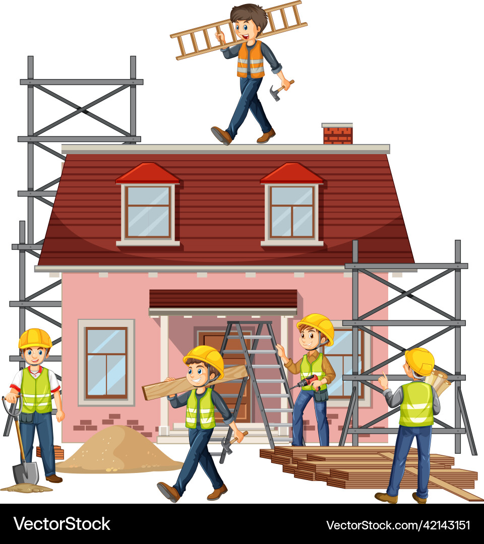 Isolated construction site with workers – Royalty-Free Vector | VectorStock, image size:960x1080