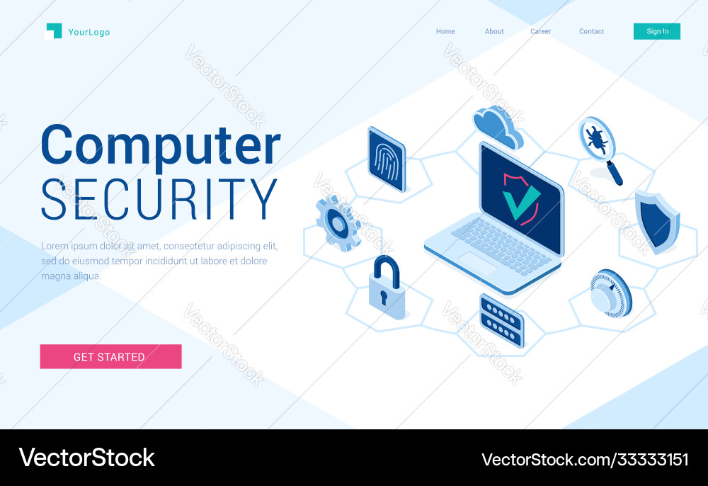 Landing page computer security Royalty Free Vector Image