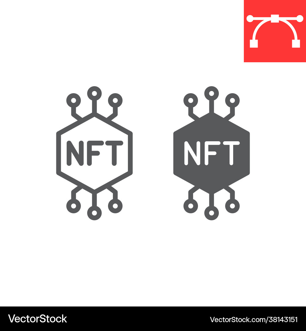 Nft line and glyph icon token blockchain non vector image