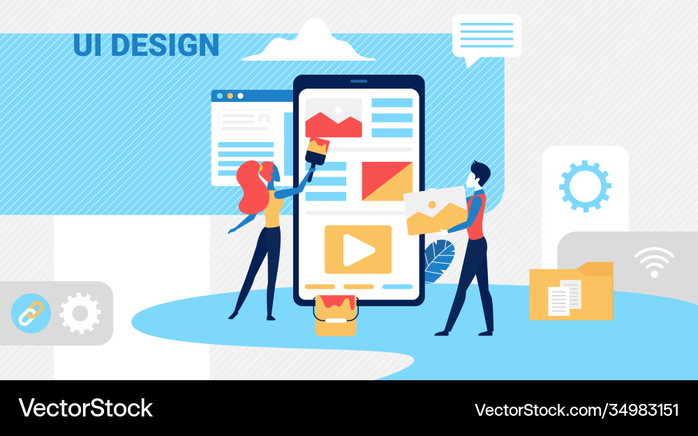 People create ui design concept with tiny designer vector image