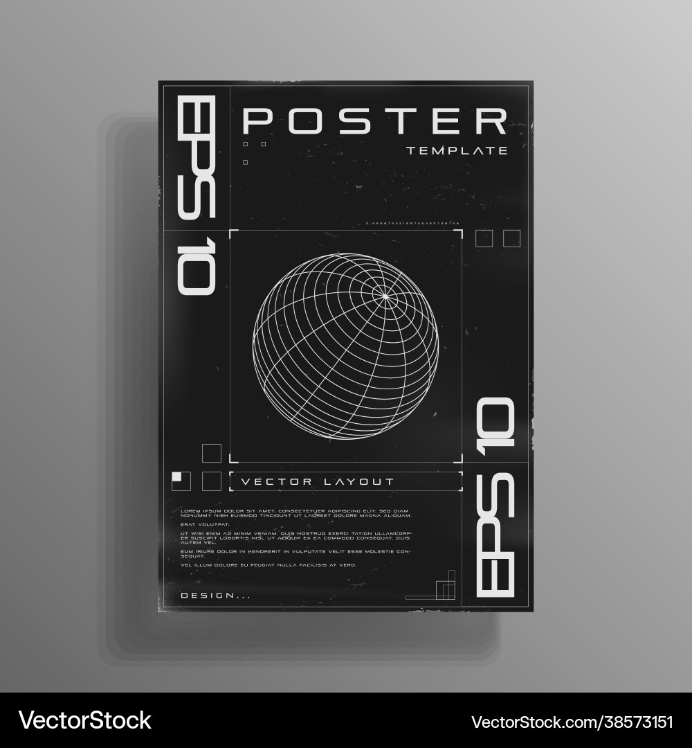 Retro cyberpunk poster with wireframe 3d sphere Retro cyberpunk poster with wireframe 3d sphere vector image
