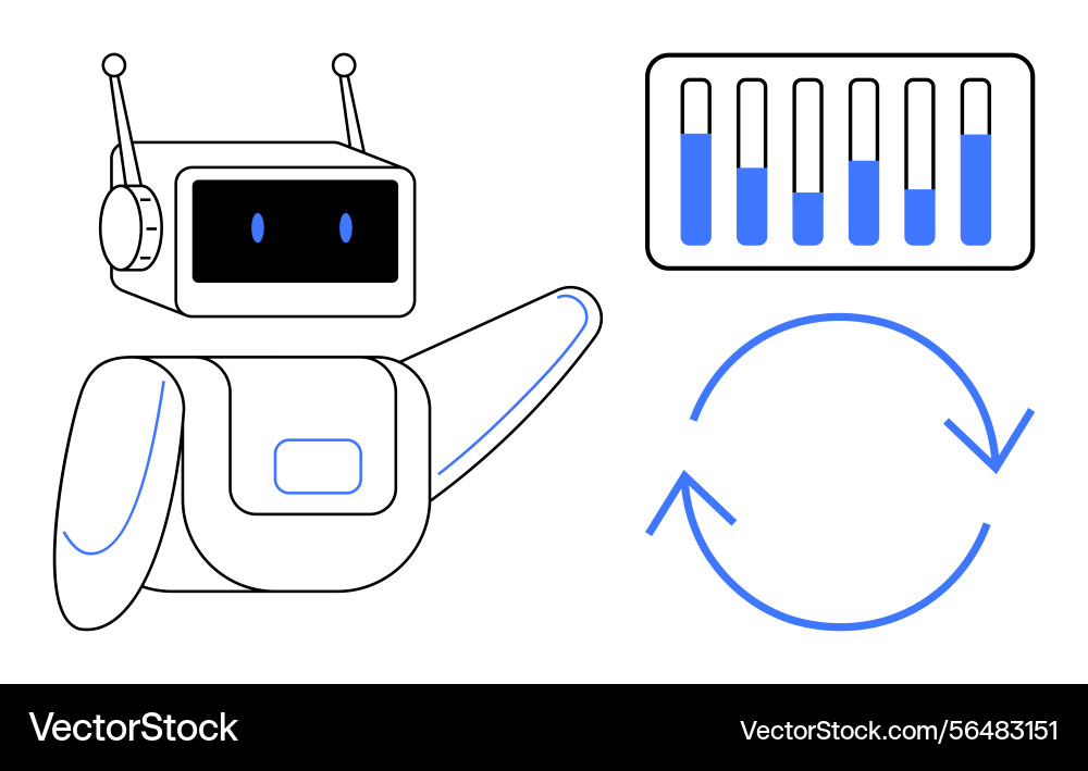 Robot ai analyzing data with progress indicators Robot ai analyzing data with progress indicators vector image
