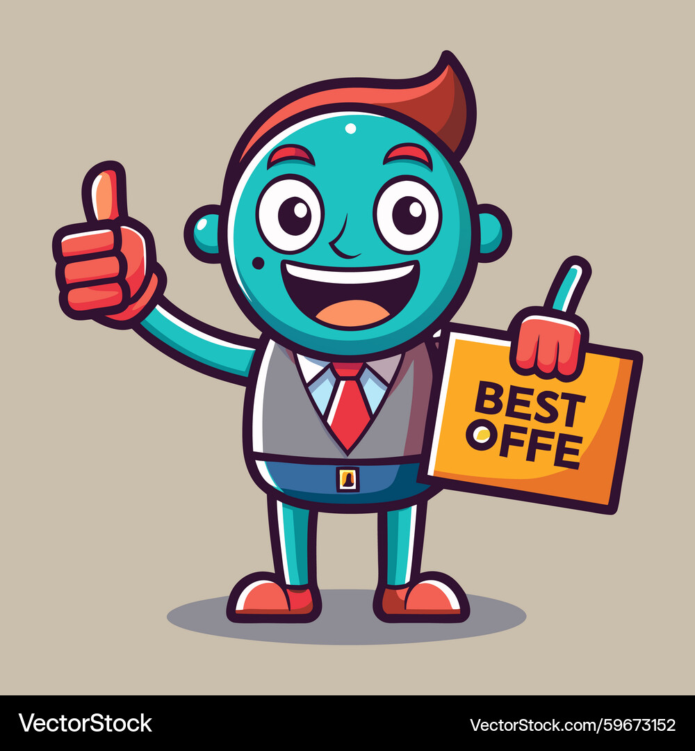 Cheerful Cartoon Character with Offer – Royalty-Free Vector | VectorStock, image size:1000x1080