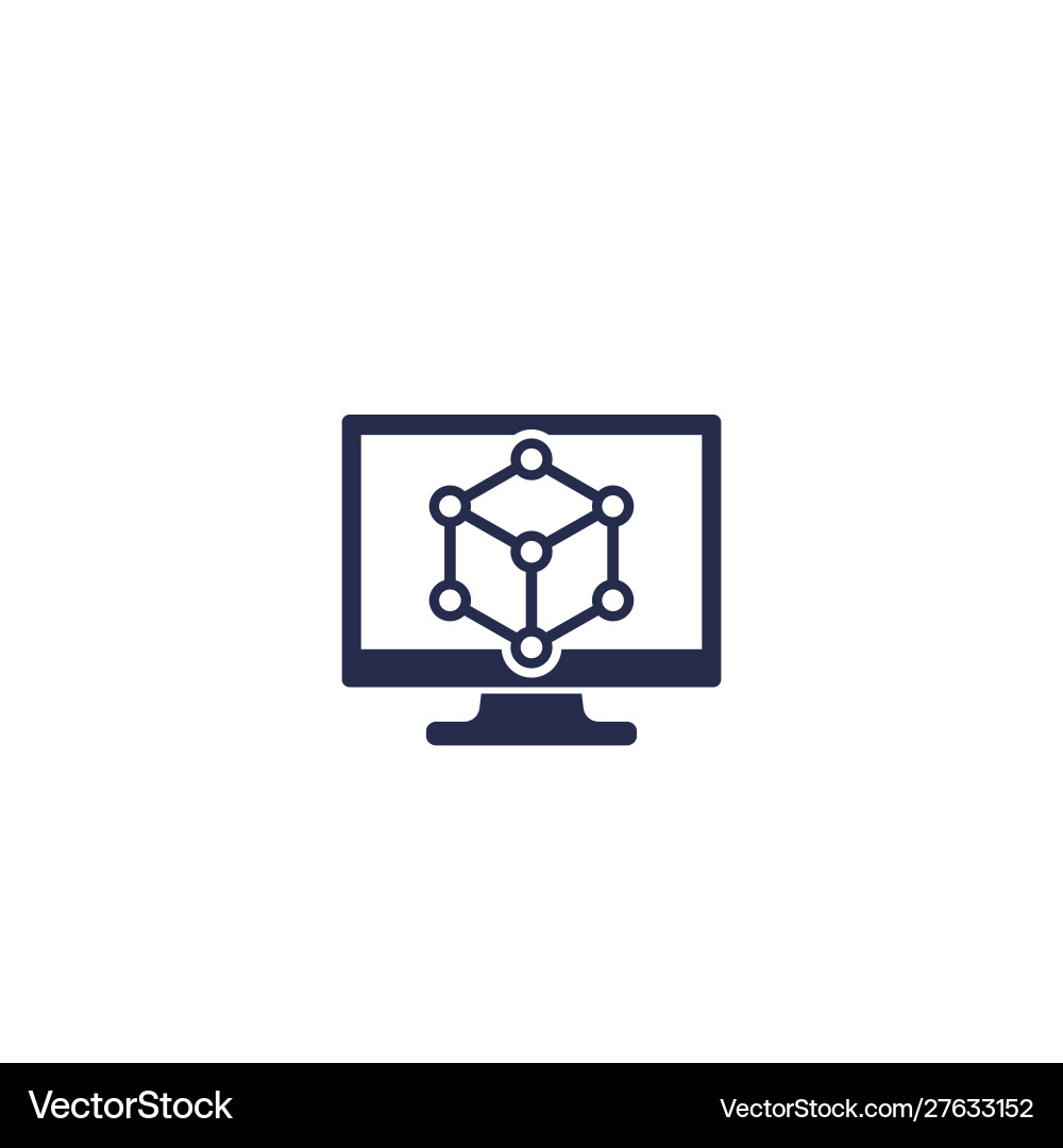 Cubic structure on computer screen icon white vector image