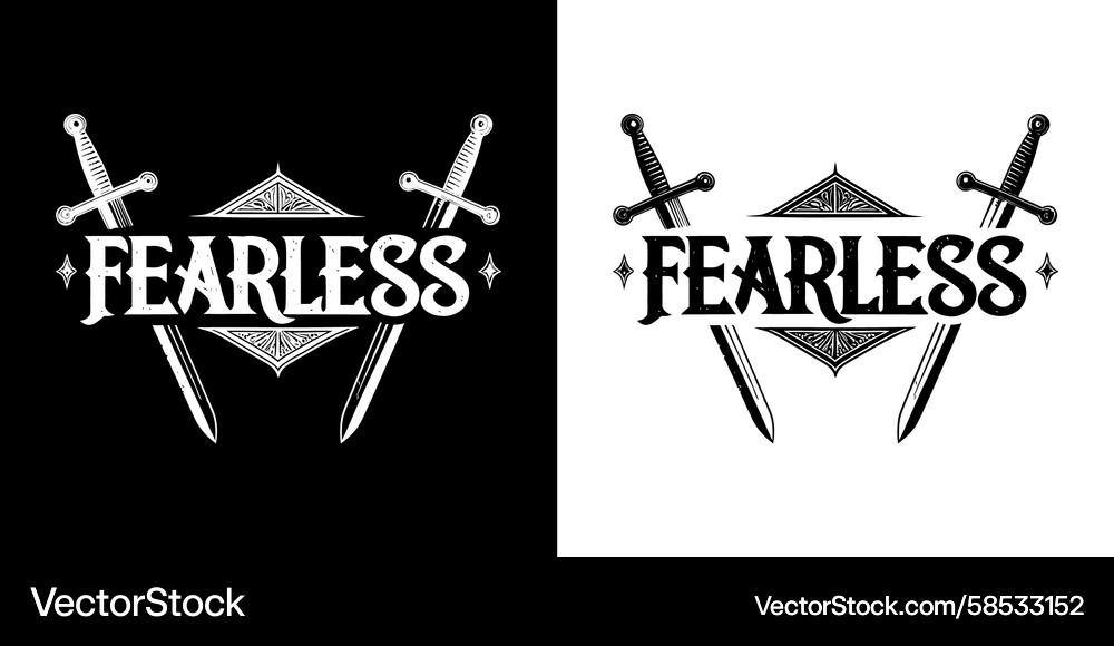 Fearless Typography with Crossed Swords Vector Image