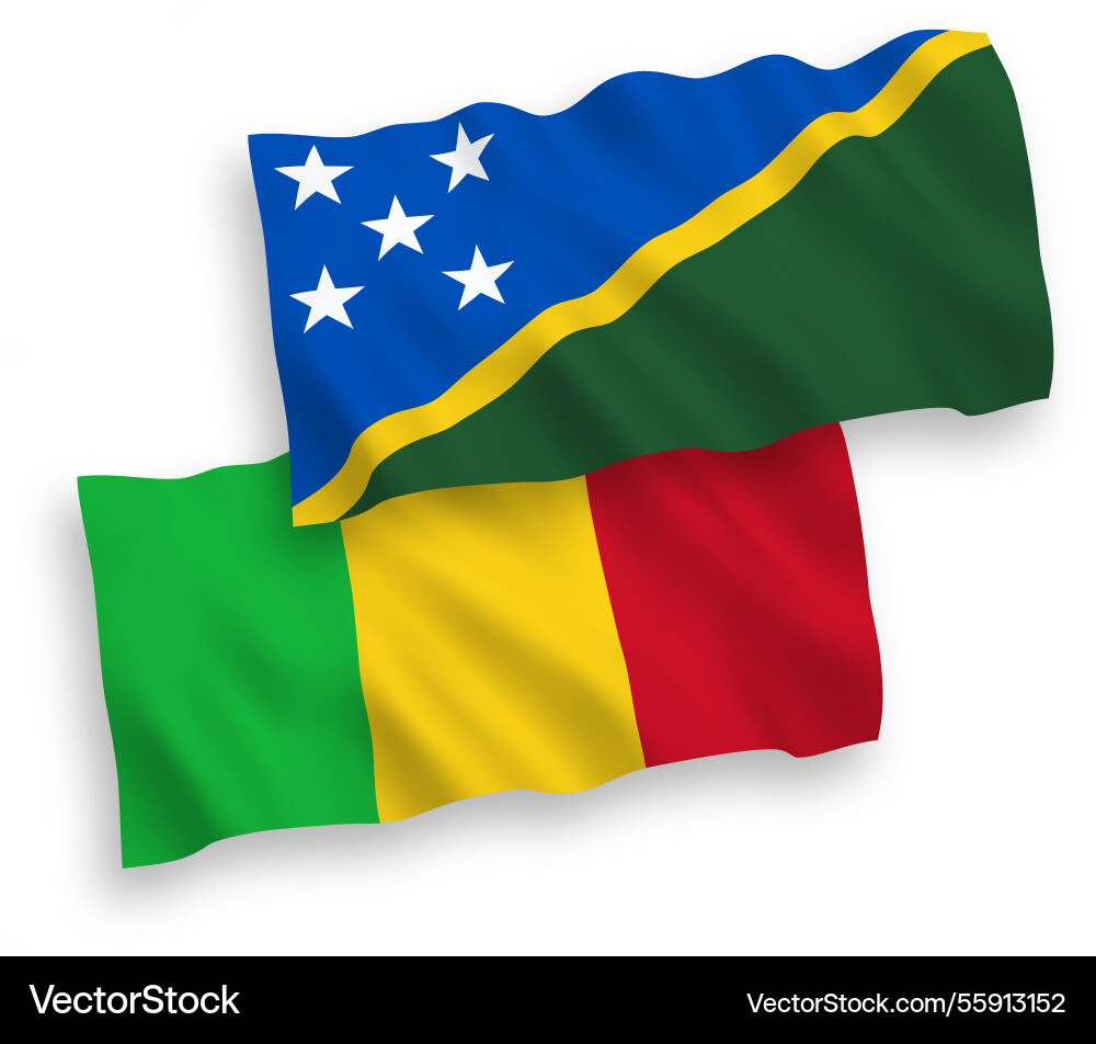 Flaggen von Solo-Inseln und Mali auf einem weißen Flaggen von Solo-Inseln und Mali auf einem weißen Vektorbild