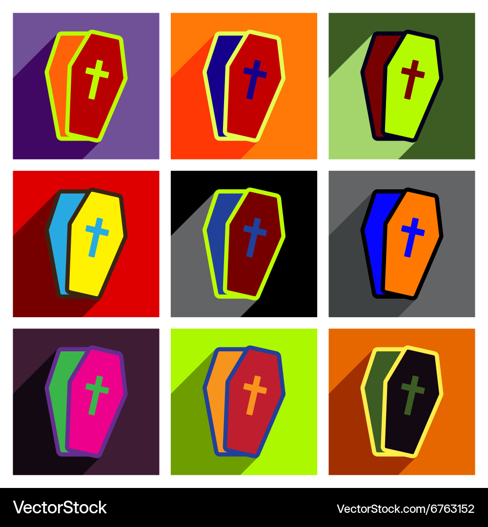 Flat with shadow concept open coffin on a colored vector image