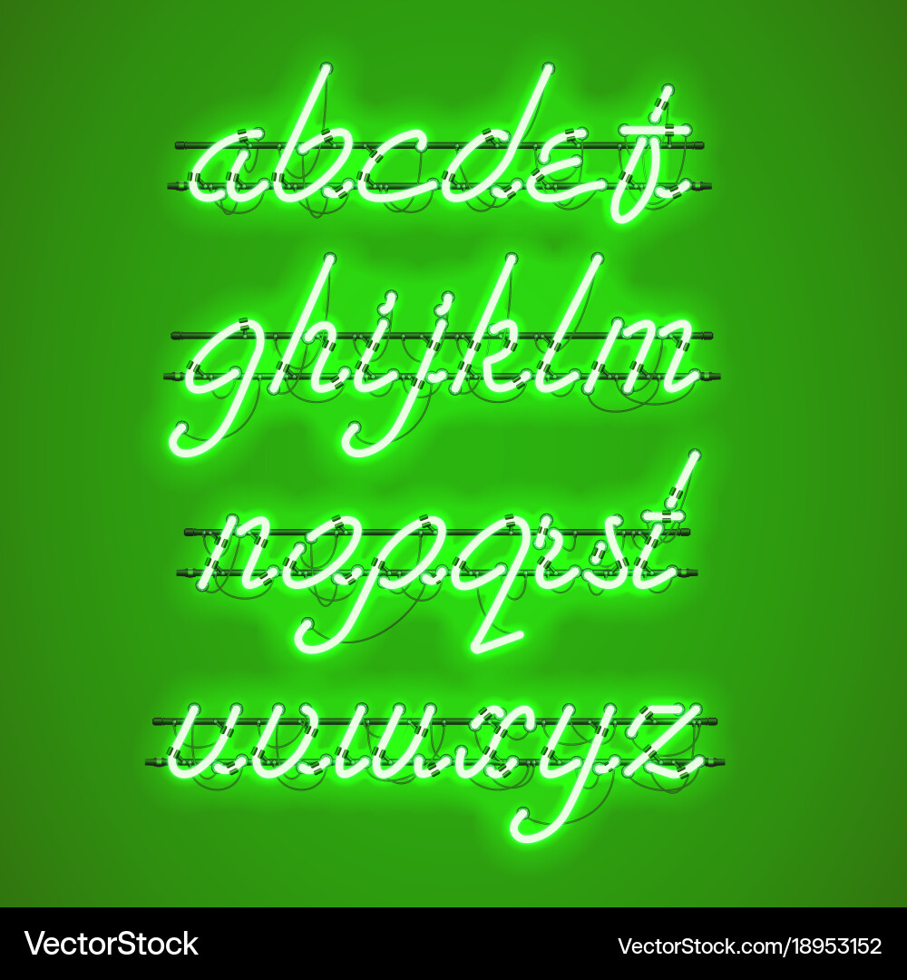 Glowing green neon lowercase script font vector image