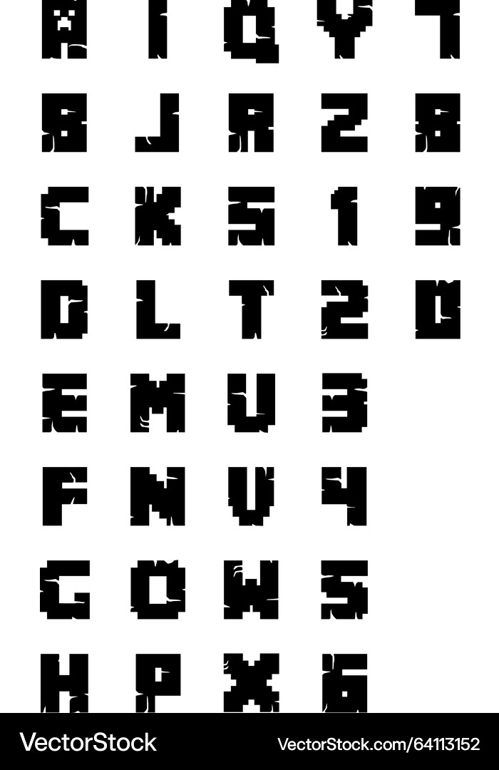 Minecraft Pixel Alphabet & Numbers – Royalty-Free Vector | VectorStock