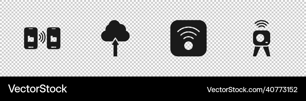 Set data transfer and storage cloud upload wi-fi Set data transfer and storage cloud upload wi-fi vector image