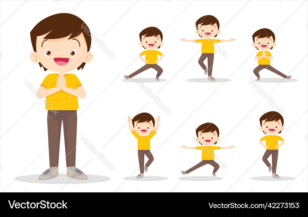 Bundle set of boy exercise various actions Bundle set of boy exercise various actions vector image