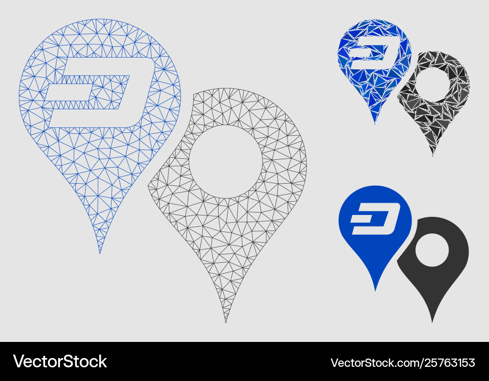 Dashcoin map pointers mesh carcass model Dashcoin map pointers mesh carcass model vector image