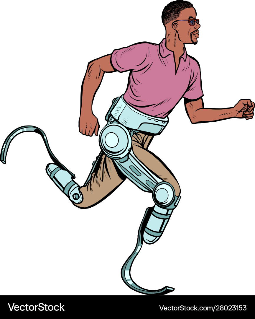 Disabled african man running with legs prostheses Disabled african man running with legs prostheses Vector Image