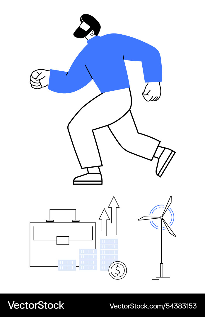 Dynamic businessman running with briefcase graphs Vector Image