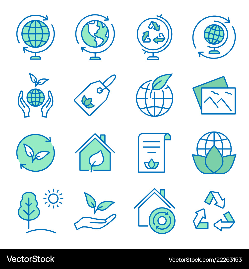 Ecology flat line icon set Royalty Free Vector Image