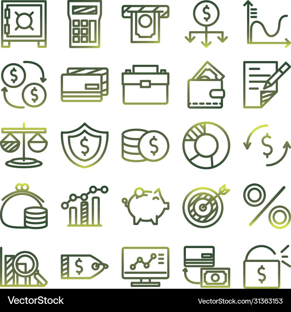 Economy und Finance Gradienten-Stil-Icon-Set Vektorbild