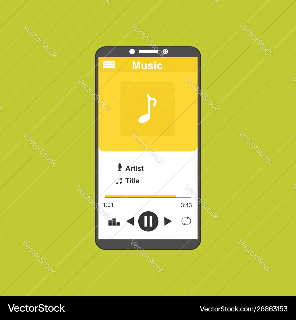 Media player application app template with flat Media player application app template with flat vector image
