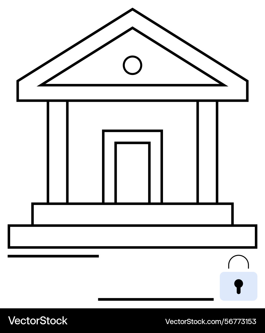 Minimalistic bank building with secure lock symbol Minimalistic bank building with secure lock symbol vector image