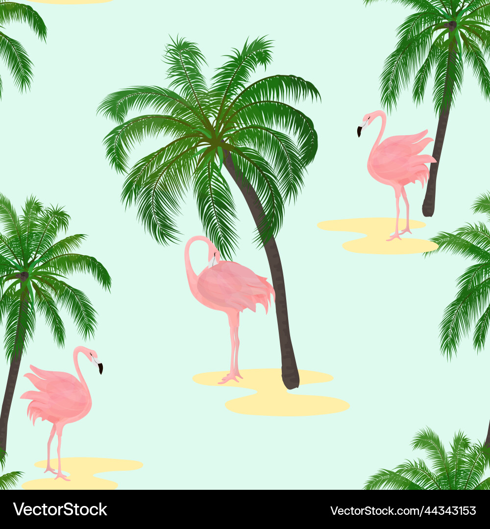 Seamless pattern with flamingos and palm trees Seamless pattern with flamingos and palm trees vector image