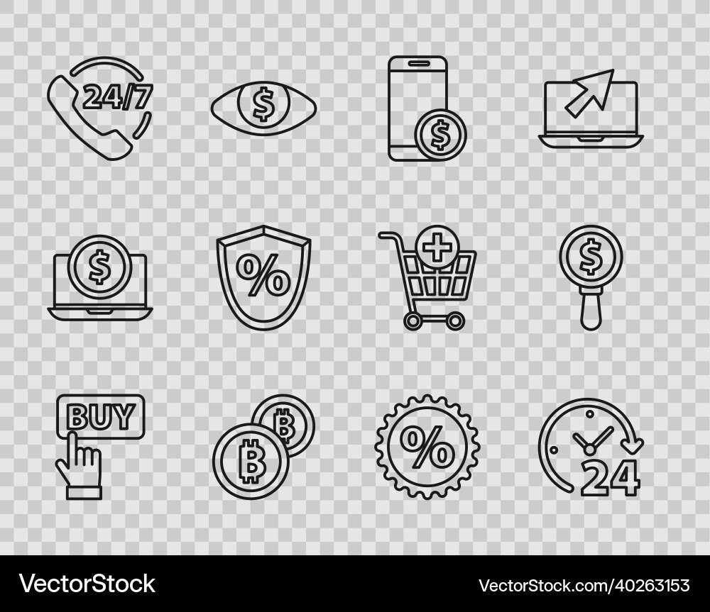 Set line buy button clock 24 hours smartphone vector image