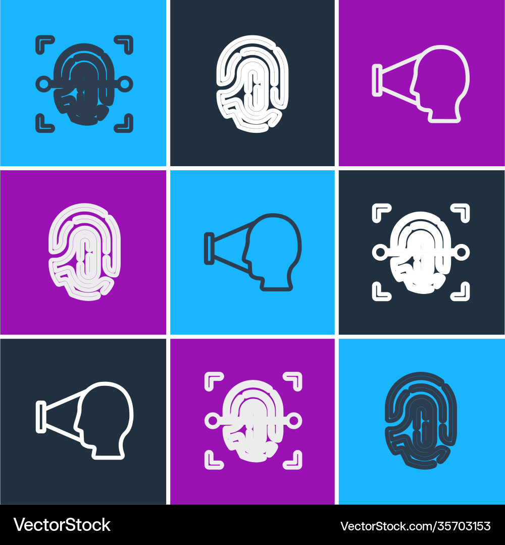 Set line fingerprint face recognition and icon Set line fingerprint face recognition and icon vector image
