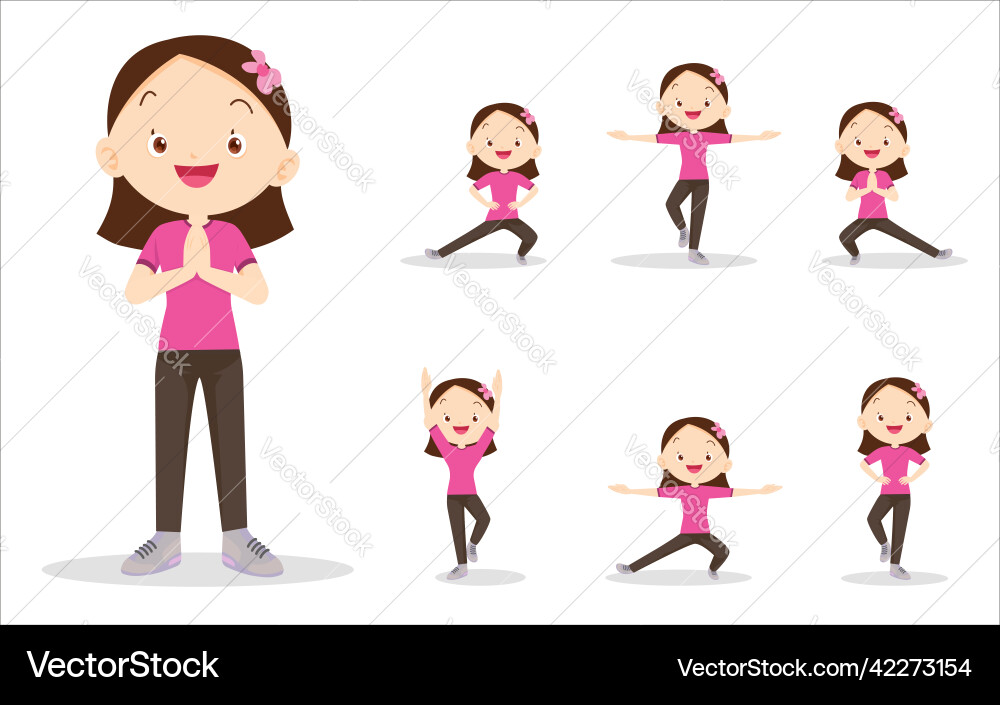 Bundle set of cute girl exercise various actions Vector Image