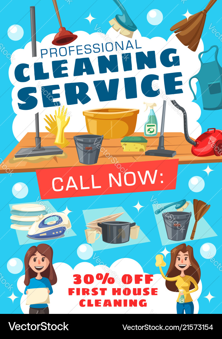 Cleaning service poster with house clean tools Vector Image