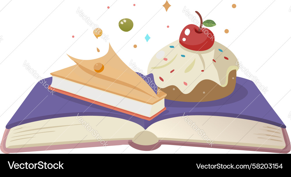 Cozy Open Book with Cake Vector Image