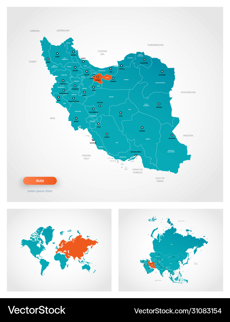 Editable template map iran with marks vector image