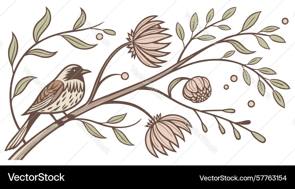 Elegant corner frame with bird on branch design Vector Image