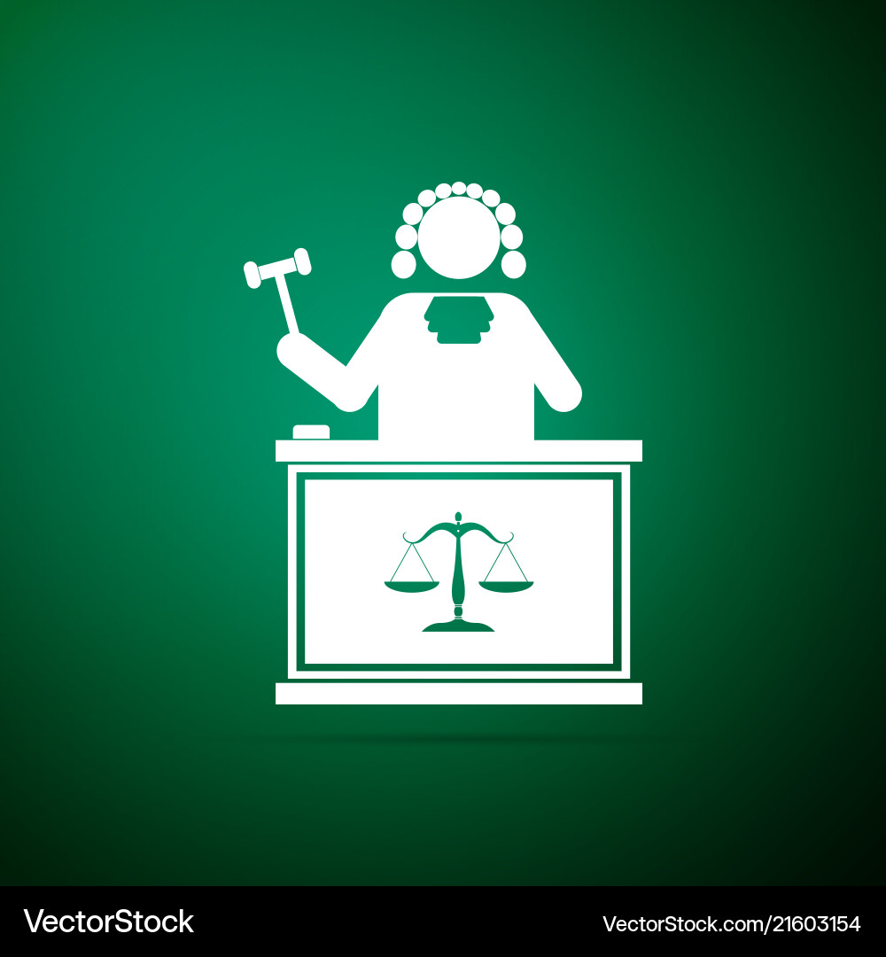 Judge with gavel on table icon green background Vector Image