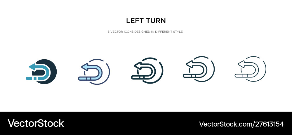 Left turn icon in different style two colored Left turn icon in different style two colored vector image