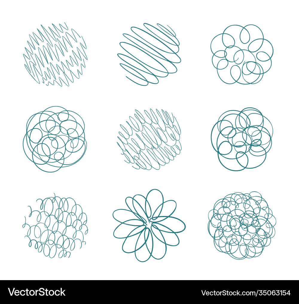 Round curl tangled line set sketch synthetic Vector Image
