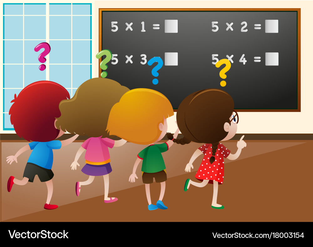 Students Solving Math Problem in Classroom vector image