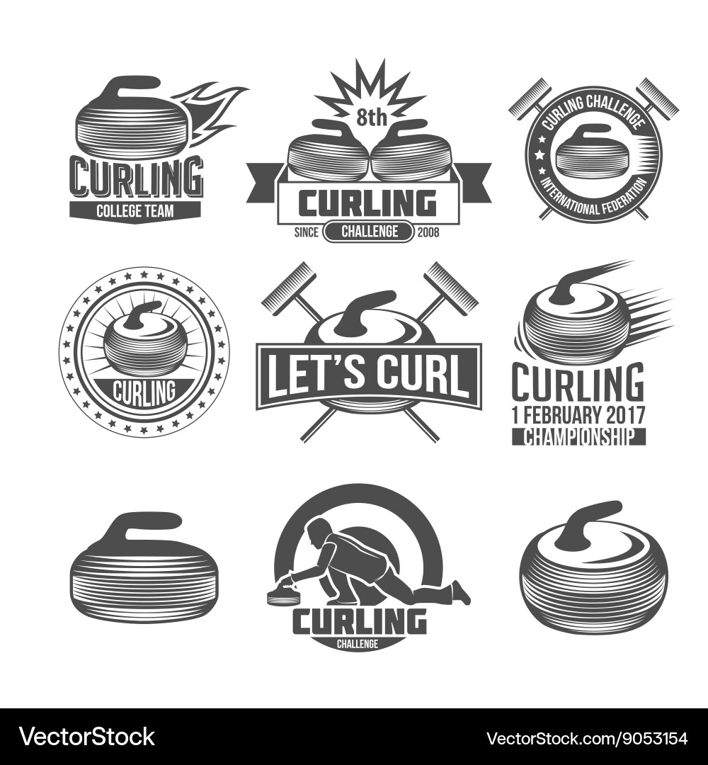 Vintage Curling Sport Labels & Elements vector image