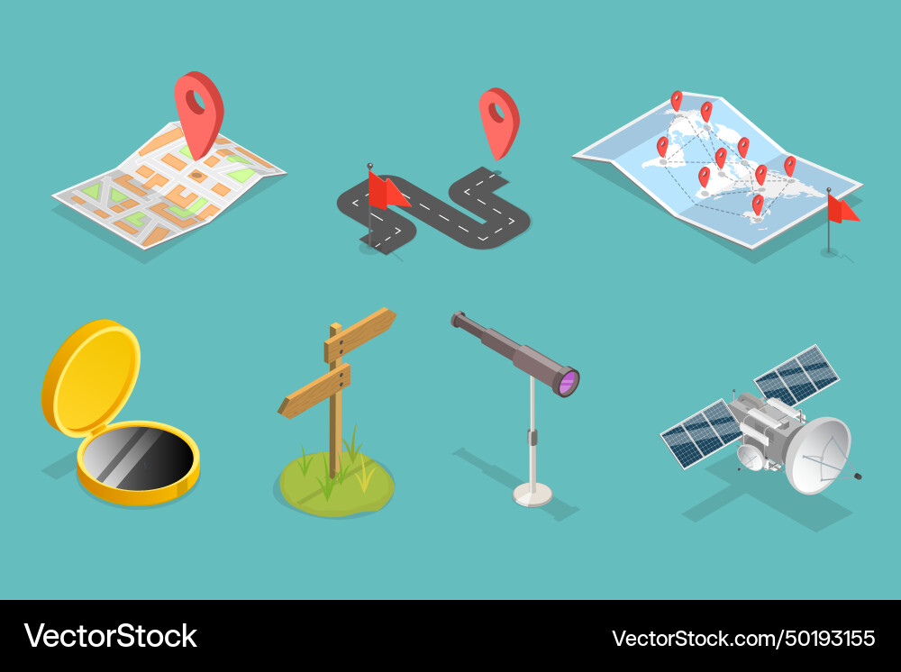 3d isometric flat set of navigation items 3d isometric flat set of navigation items vector image