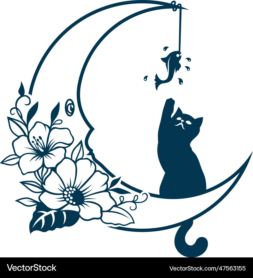 Silhouette of a Cat Tattoo with Floral Touch