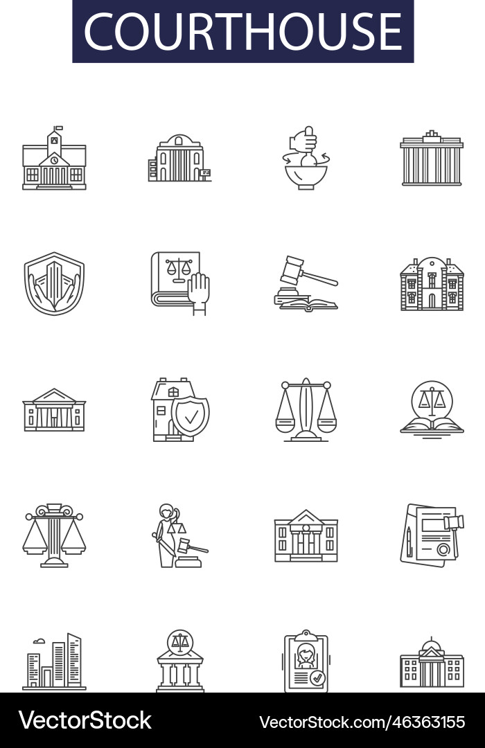 Courthouse line icons and signs law Courthouse line icons and signs law vector image
